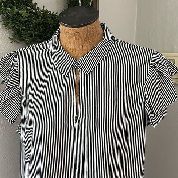 T Tahari woman black and white stripe blouse top size 2X - Picture 1 of 6